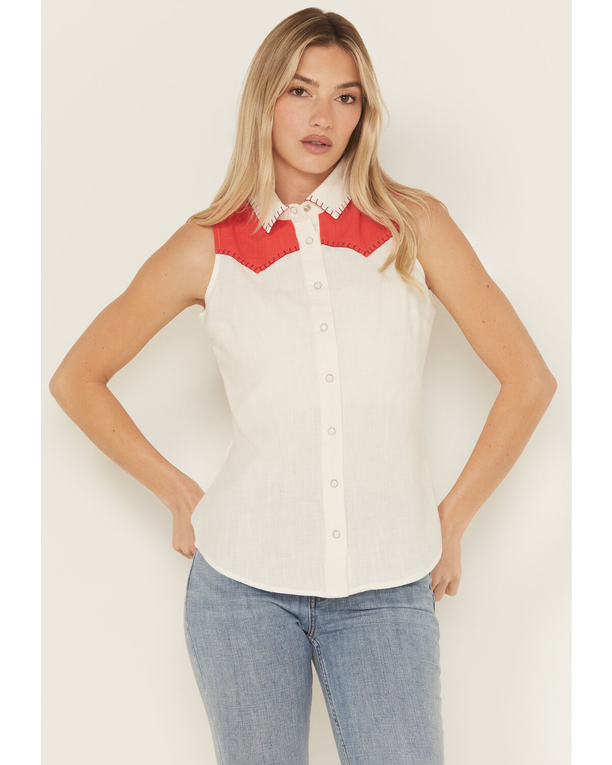 Idyllwind Women's Plainweave Contrast Yoke Sleeveless Snap Western Shirt