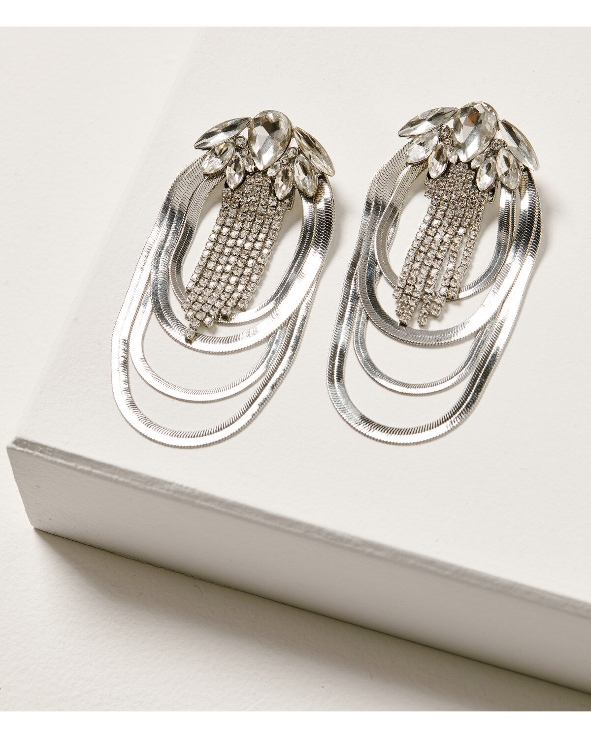Wonderwest Women's Silver Jeweled Loop Earrings