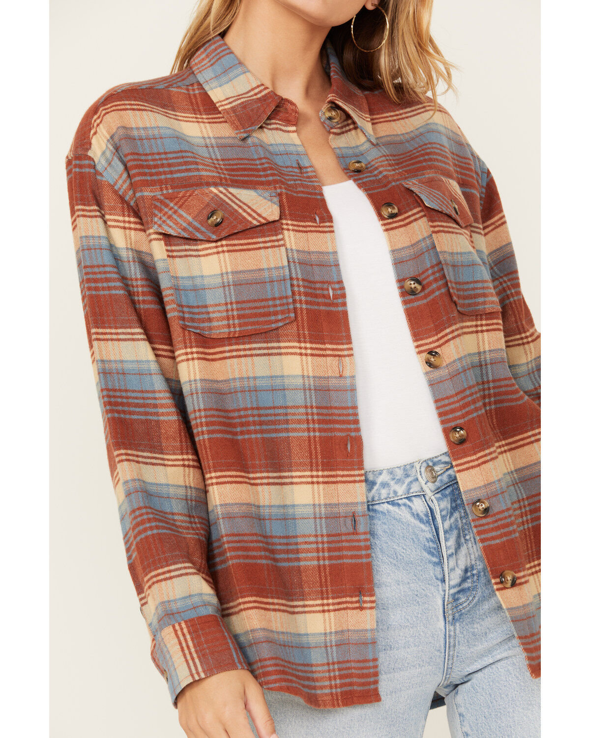 Cleo + Wolf Women's Long Sleeve Button-Down Flannel Boyfriend Shirt