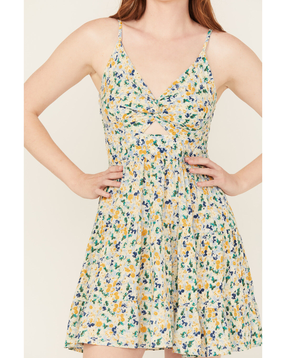 Angie Women's Floral Print Knot Front Mini Dress