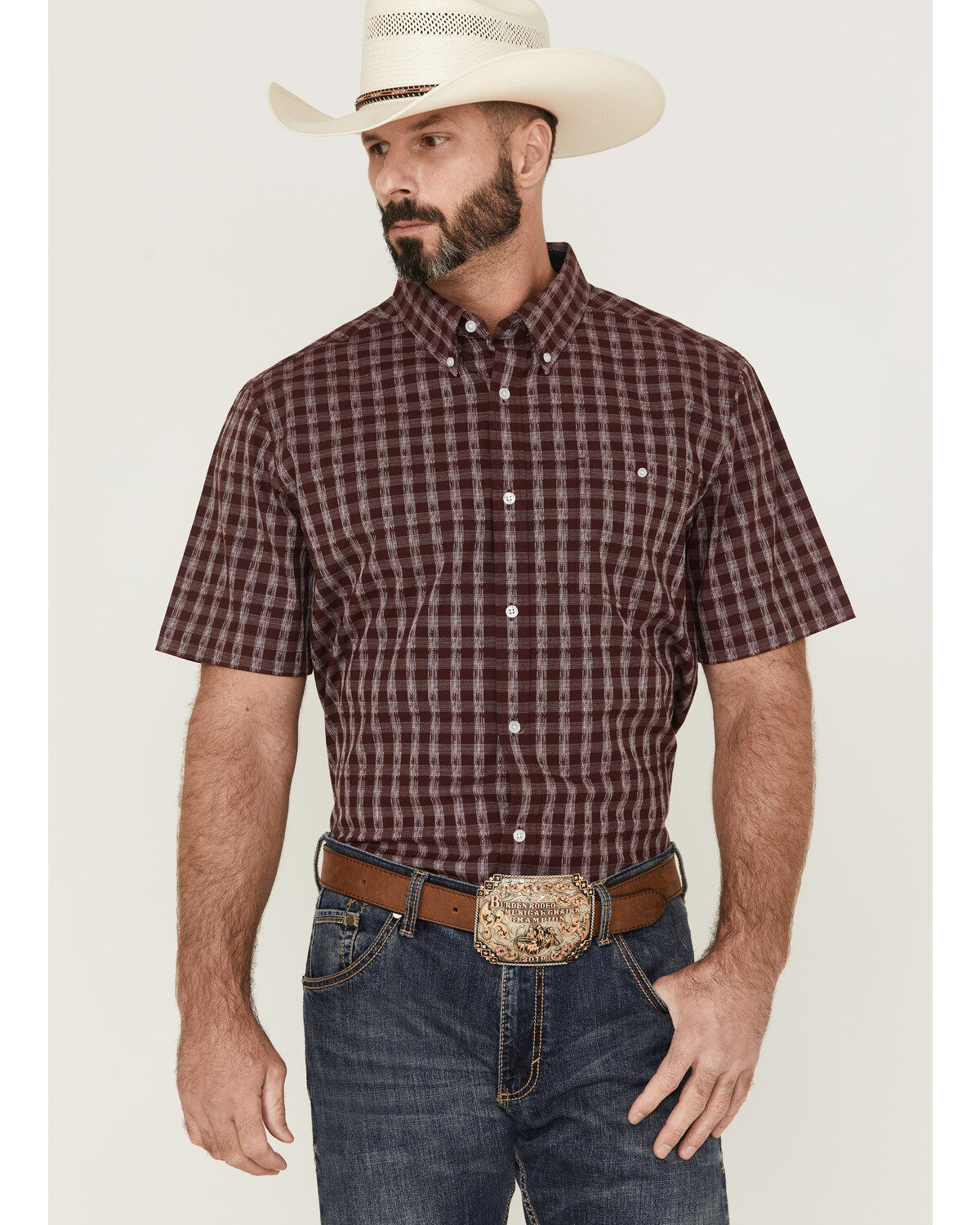 RANK 45® Men's Pick Up Small Plaid Print Short Sleeve Button-Down Western Shirt