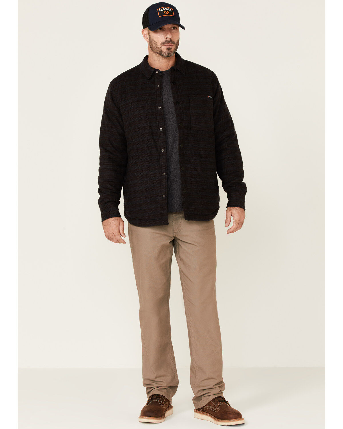 Hawx Men's Black McLain Plaid Insulated Snap Front Flannel Work Shirt Jacket