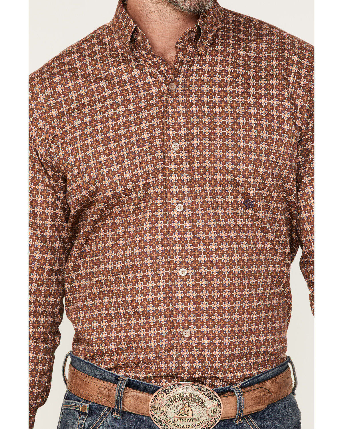 Roper Men's Spiced Plum Geo Print Long Sleeve Button Down Shirt