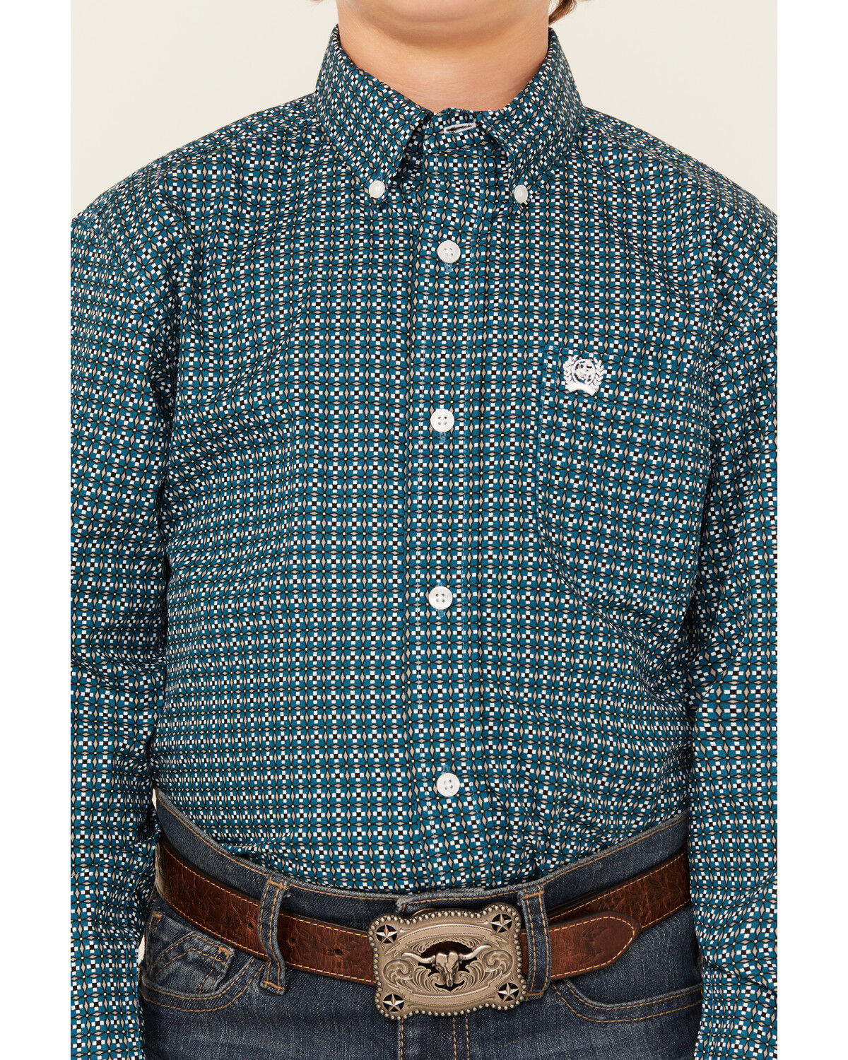 Cinch Boys' Geo Print Long Sleeve Button-Down Western Shirt