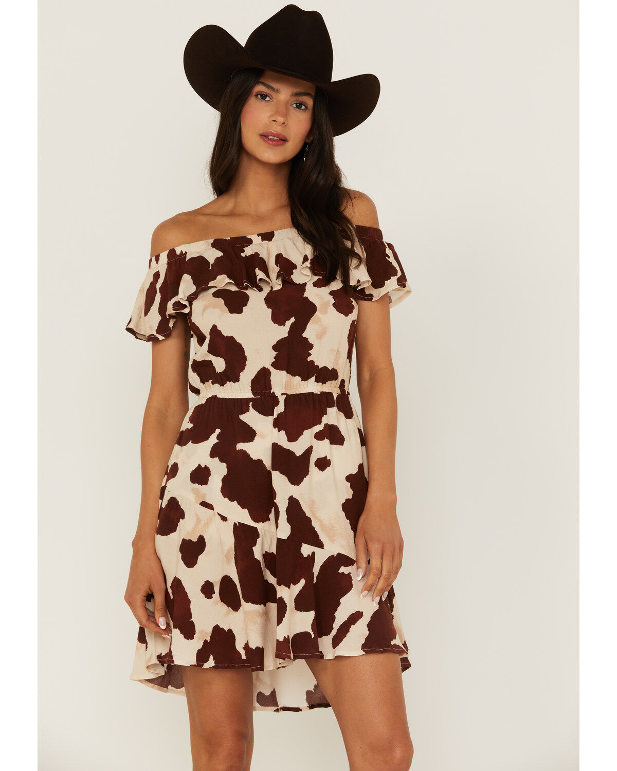 Idyllwind Women's Made For This Off-Shoulder Cow Print Mini Dress