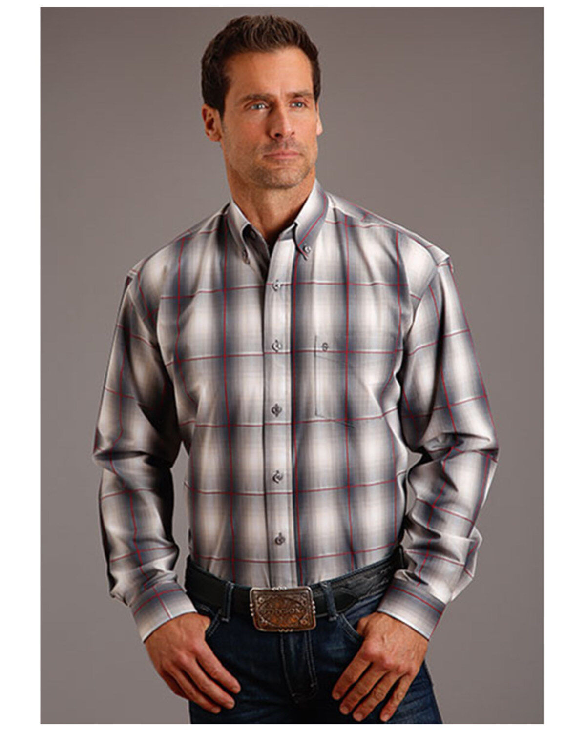 Stetson Men's Plaid Print Long Sleeve Button Down Western Shirt