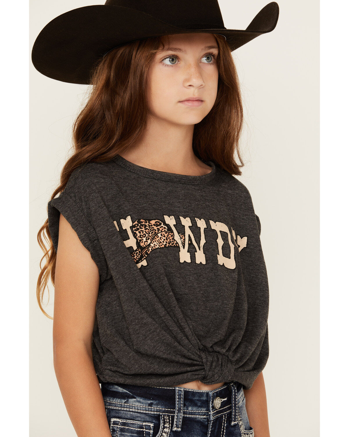 Saints & Hearts Girls' Howdy Tie Front Short Sleeve Graphic Tee