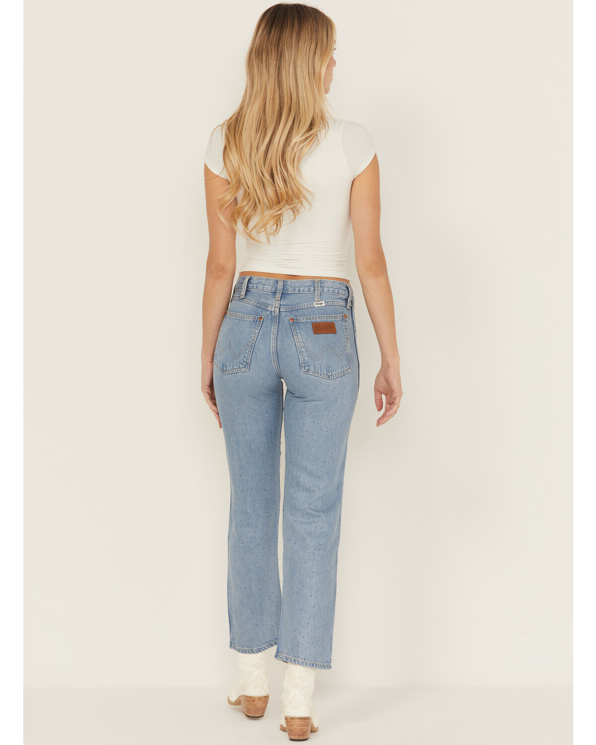 Wrangler Women's Light Wash Make It Shine Embellished Mid Rise Straight Denim Jeans