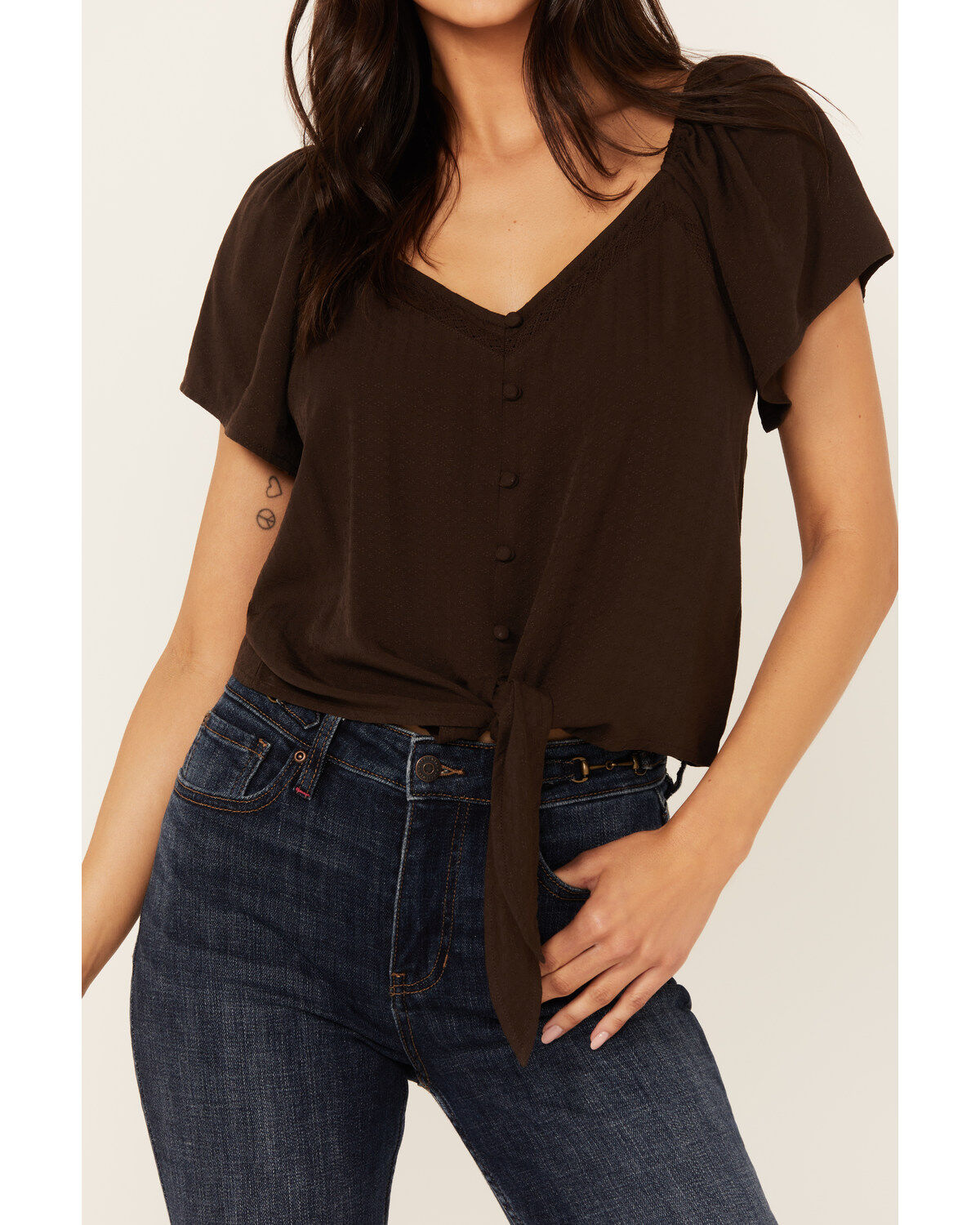 Idyllwind Women's Tern Flutter Sleeve Tie Front Top