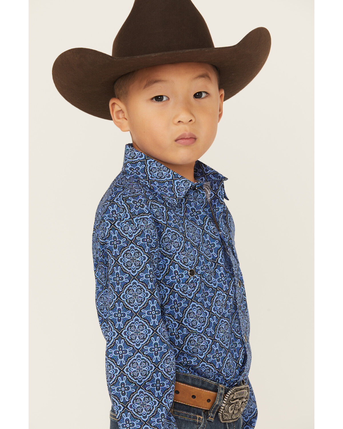 Roper Boys' Medallion Print Long Sleeve Snap Western Shirt