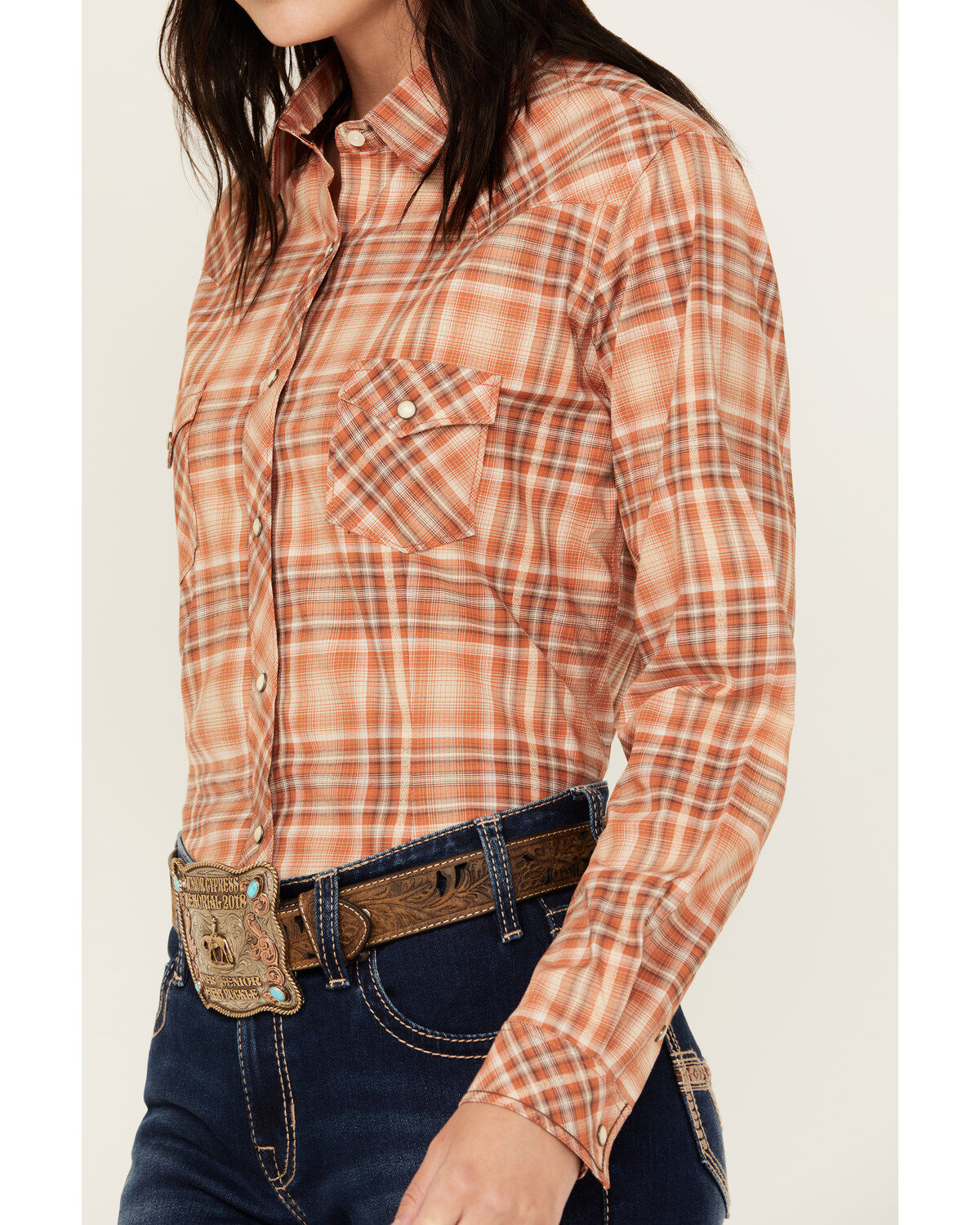 Rough Stock by Panhandle Women's Plaid Print Long Sleeve Snap Western Shirt