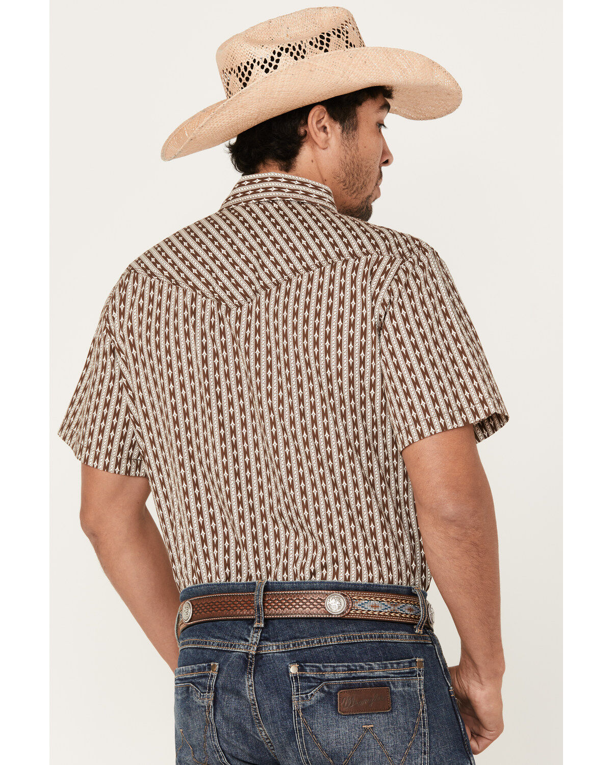 Moonshine Spirit Men's Diamond Striped Short Sleeve Snap Western Shirt