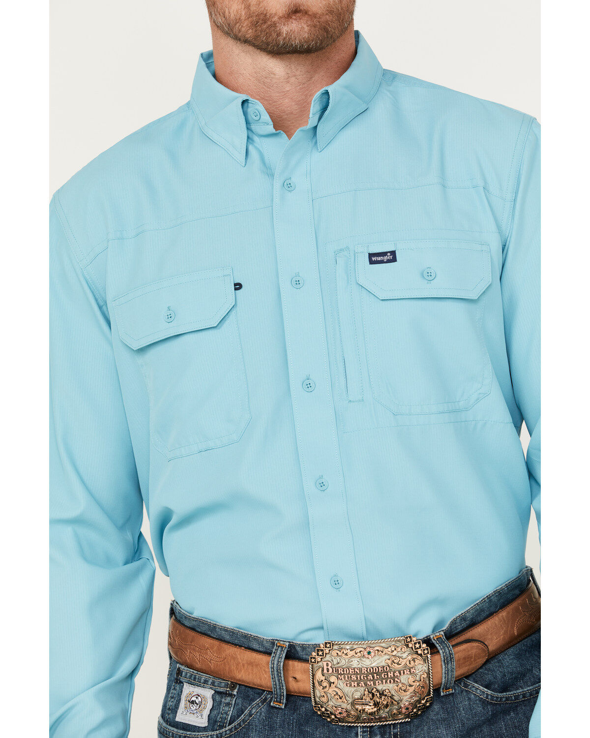 Wrangler Men's Solid Long Sleeve Button-Down Performance Western Shirt
