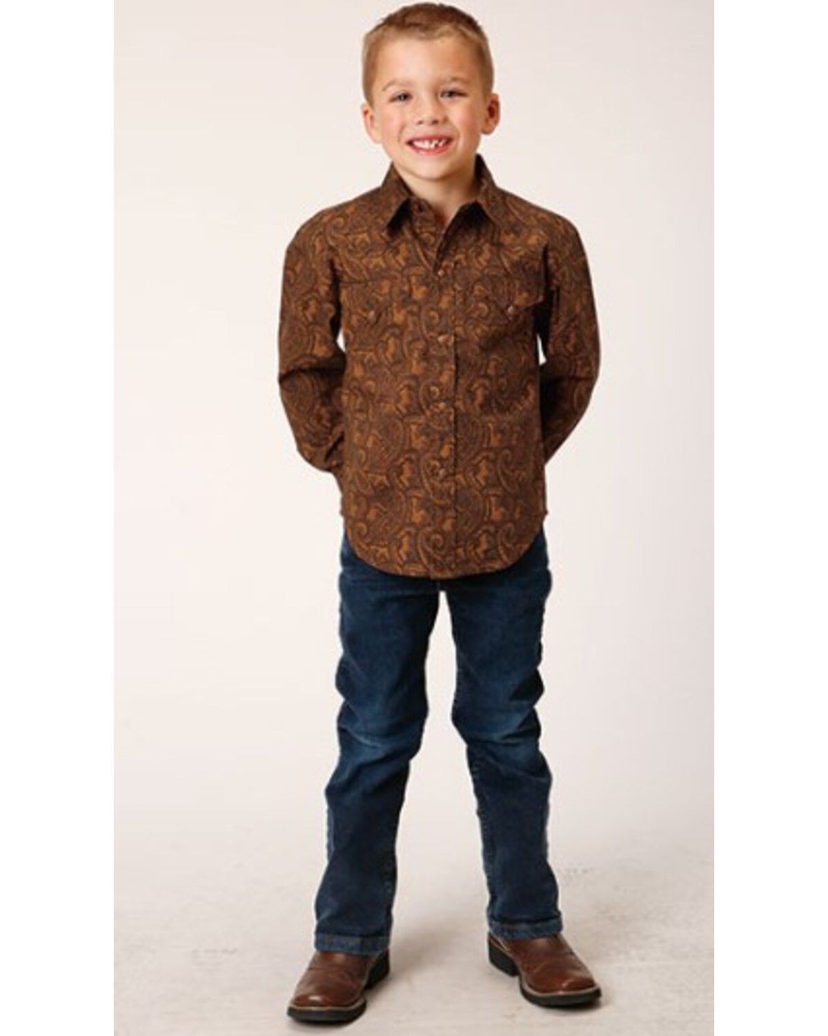 Roper Boys' Paisley Print Long Sleeve Snap Western Shirt