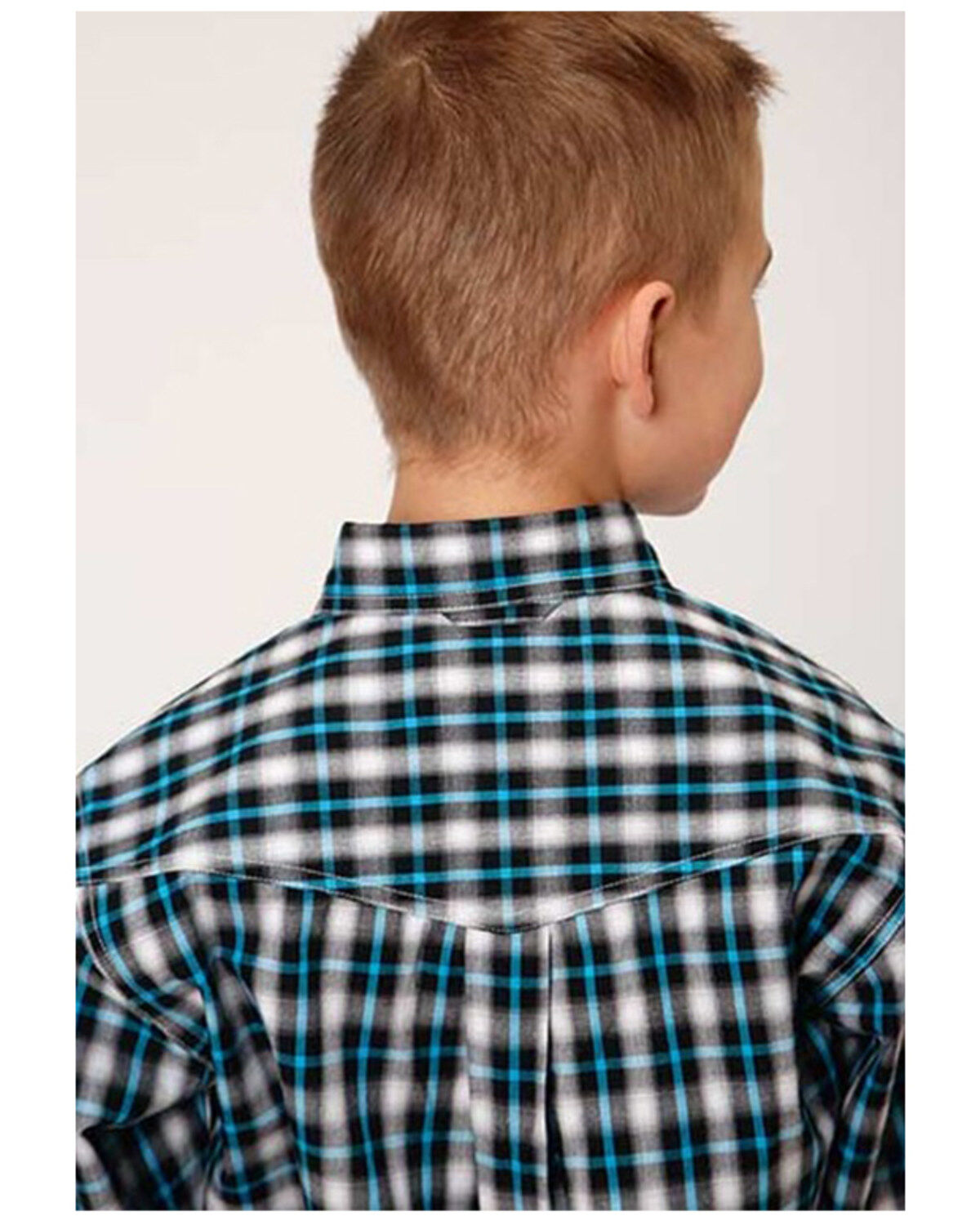 Roper Boys' Plaid Print Long Sleeve Button-Down Western Shirt