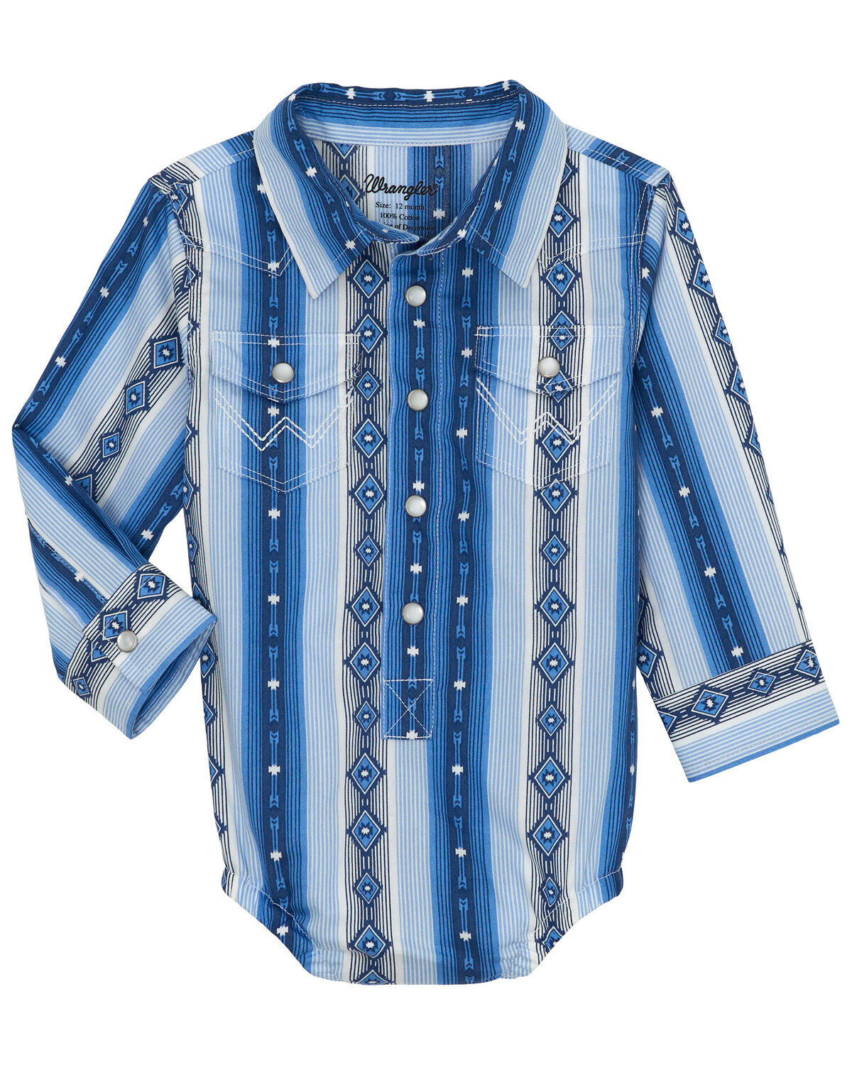 Wrangler Infant Boys' Southwestern Striped Long Sleeve Pearl Snap Onesie