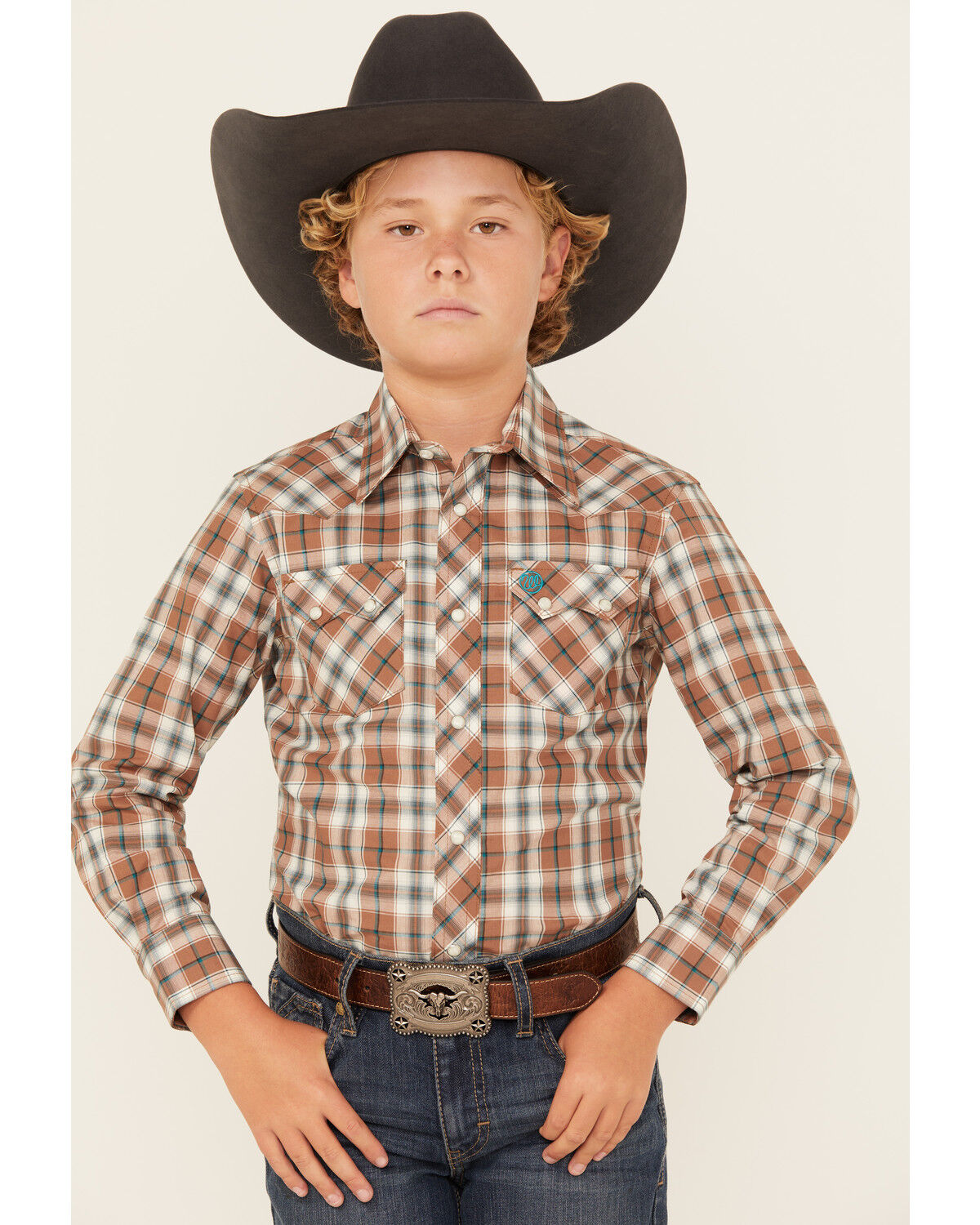 Wrangler Retro Boys' Plaid Print Long Sleeve Snap Western Shirt