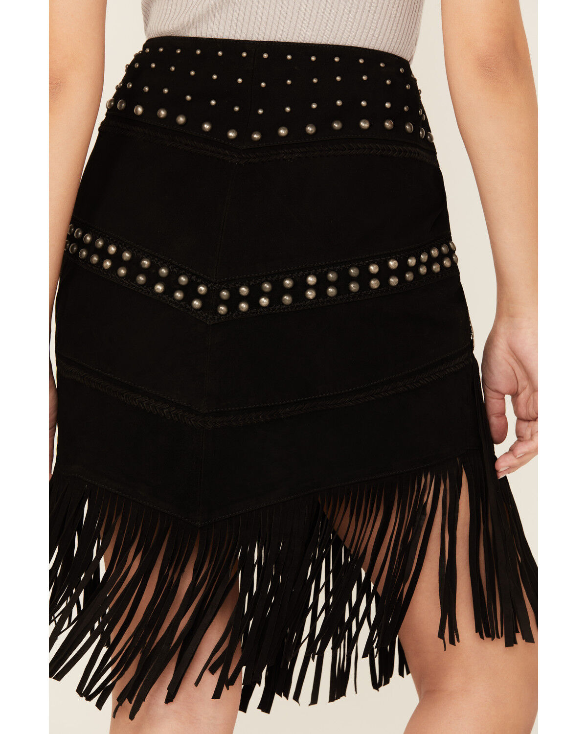 Scully Women's Fringe Concho Studded Suede Skirt