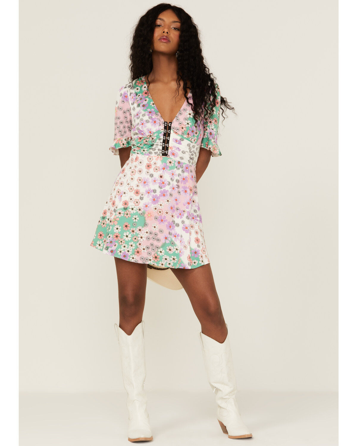 Beyond The Radar Women's Mixed Floral Print Corset Mini Dress