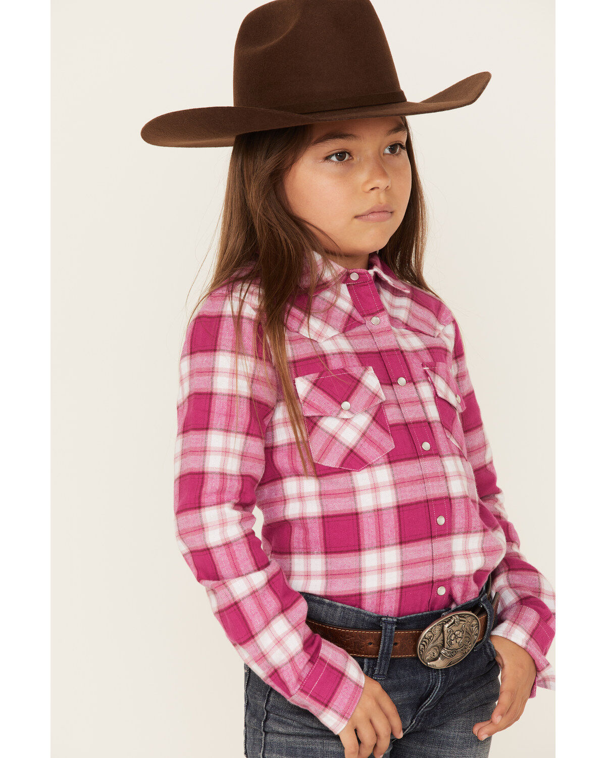 Shyanne Girls' Plaid Print Long Sleeve Pearl Snap Shirt