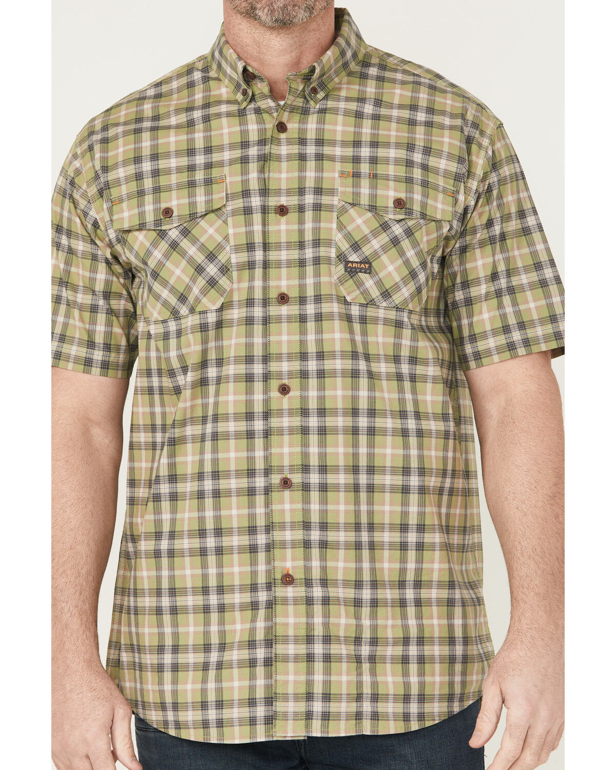 Ariat Men's Rebar Made Tough Short Plaid Print Sleeve Button-Down Stretch Work Shirt