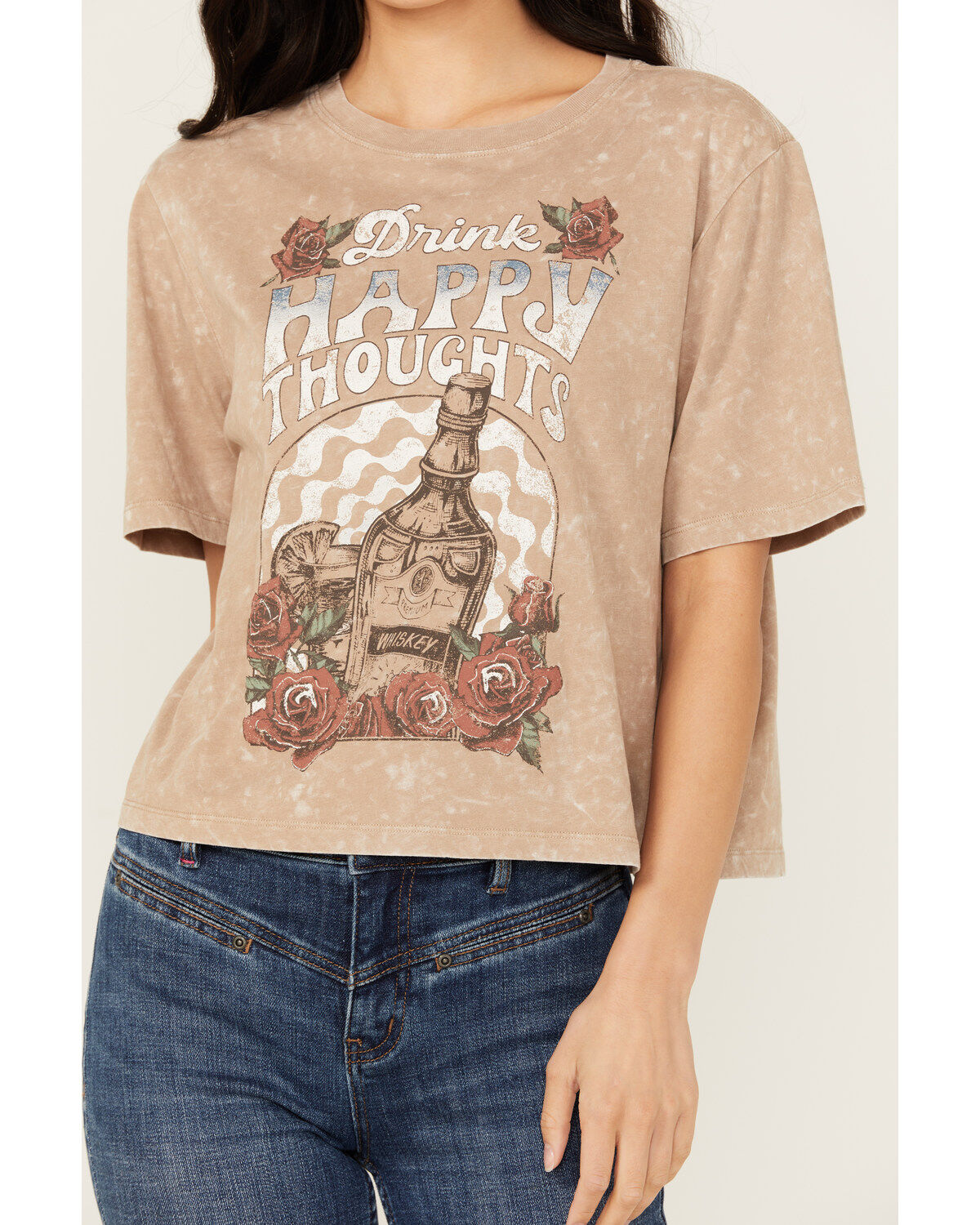 Cleo + Wolf Women's Happy Thoughts Boxy Short Sleeve Graphic Tee