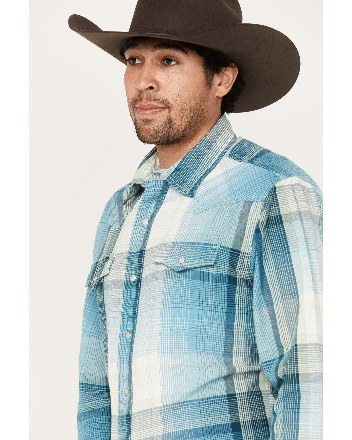 Wrangler Retro Men's Premium Plaid Print Long Sleeve Snap Western Shirt
