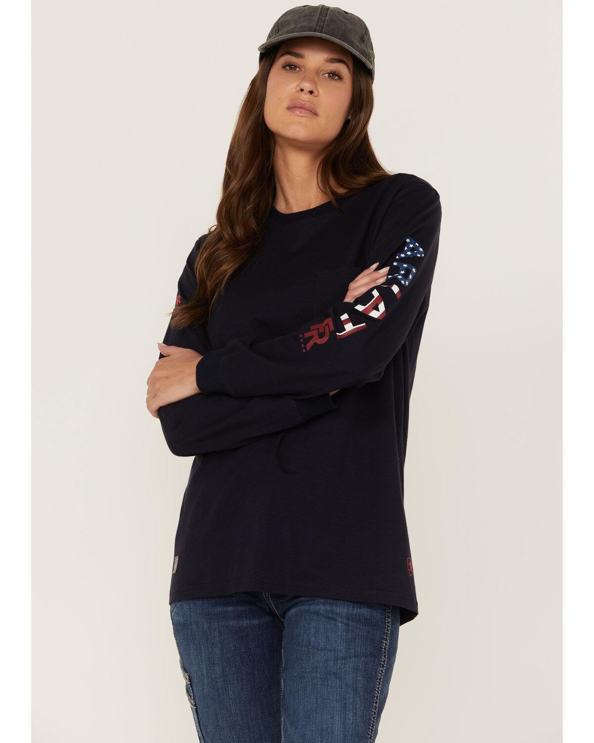 Ariat Women's FR USA Stretch Logo Long Sleeve Work Pocket T-Shirt