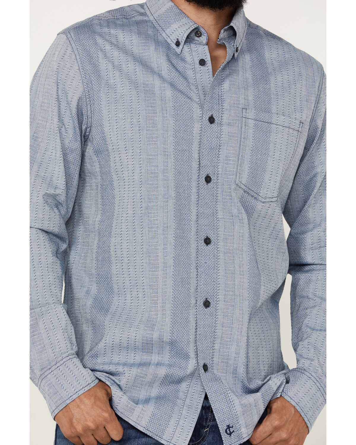Cody James Men's Buckle Up Chambray Striped Button-Down Long Sleeve Stretch Western Shirt