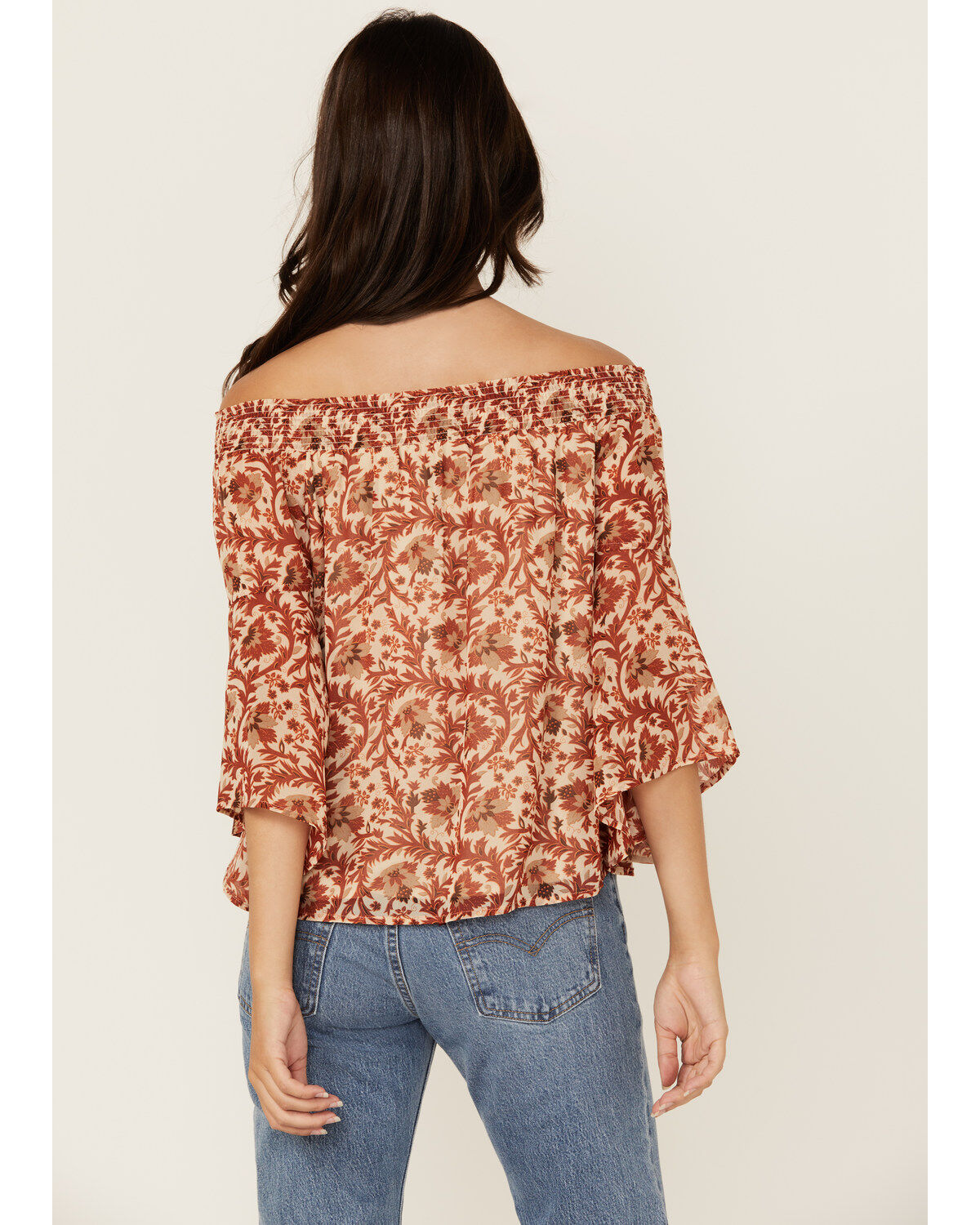 Shyanne Women's Floral Print Off The Shoulder Long Sleeve Blouse