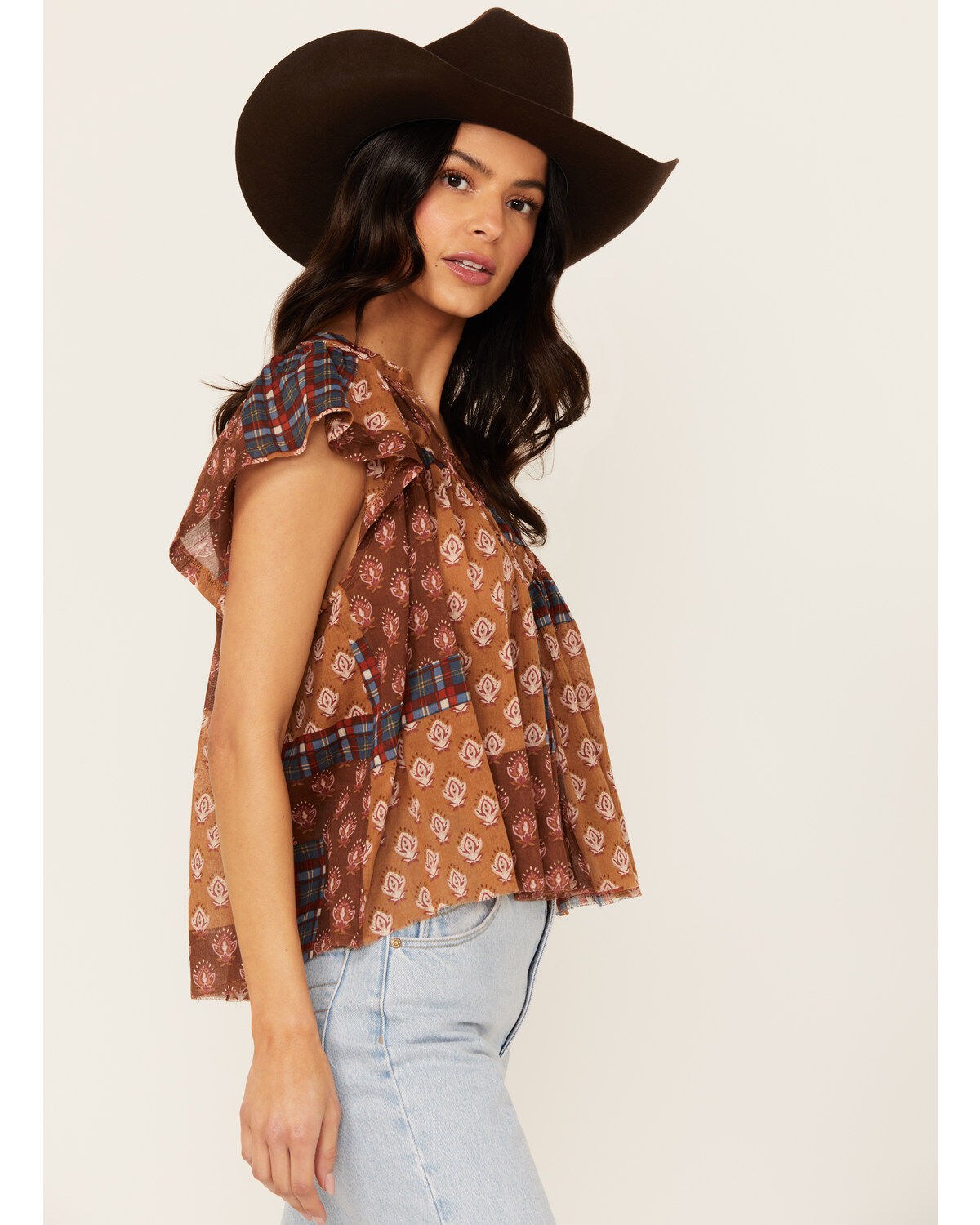 Cleo + Wolf Women's Bogota Patchwork Printed Blouse