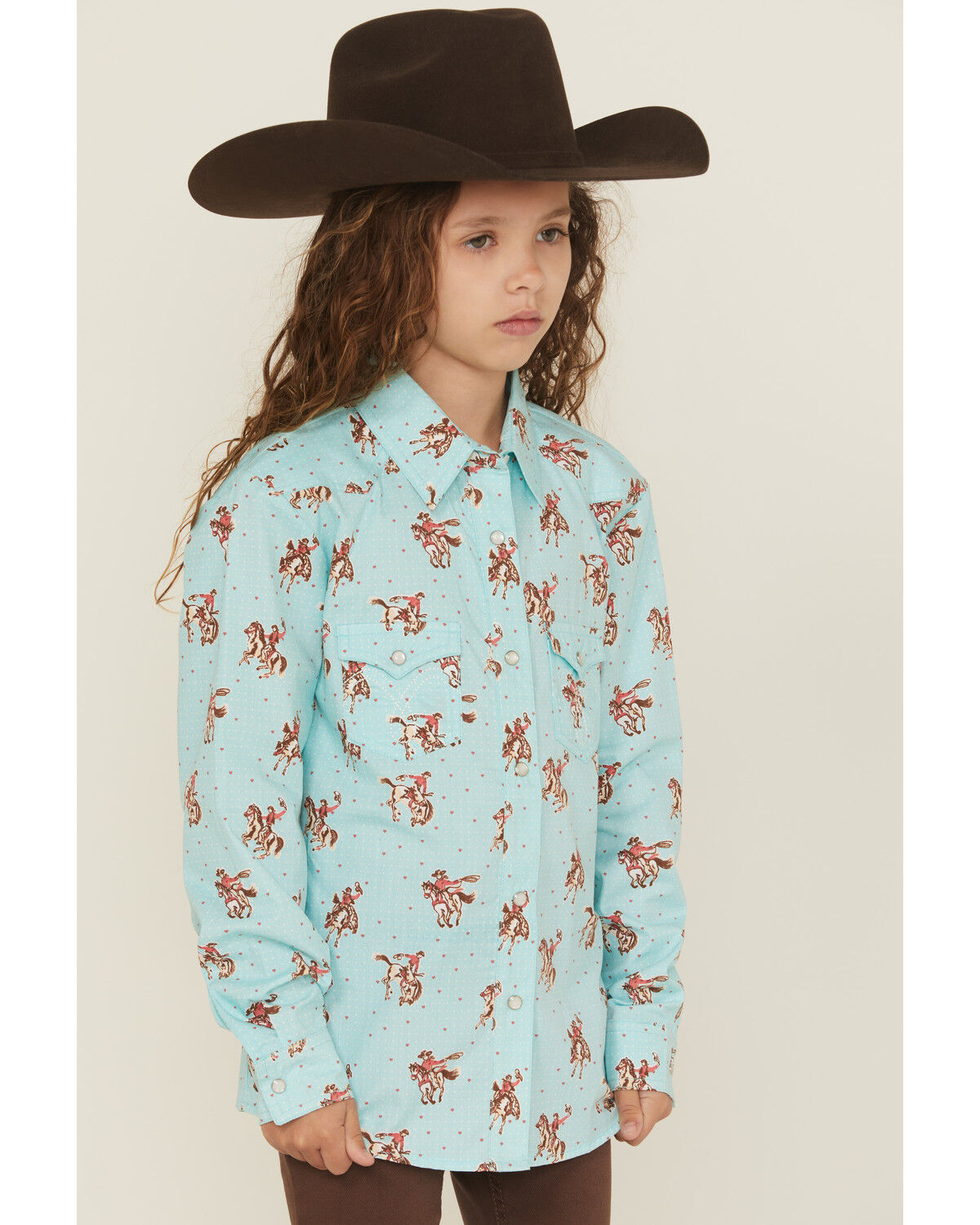 Panhandle Girls' Horse And Heart Print Long Sleeve Snap Western Shirt