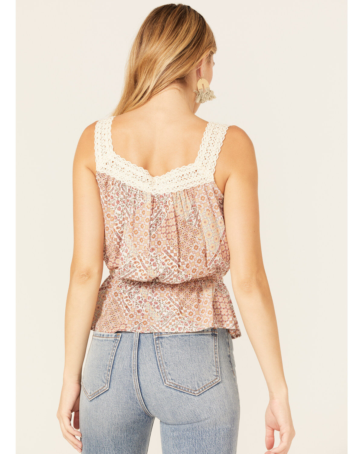 Wild Moss Women's Floral Paisley Patchwork Crochet Tank Top