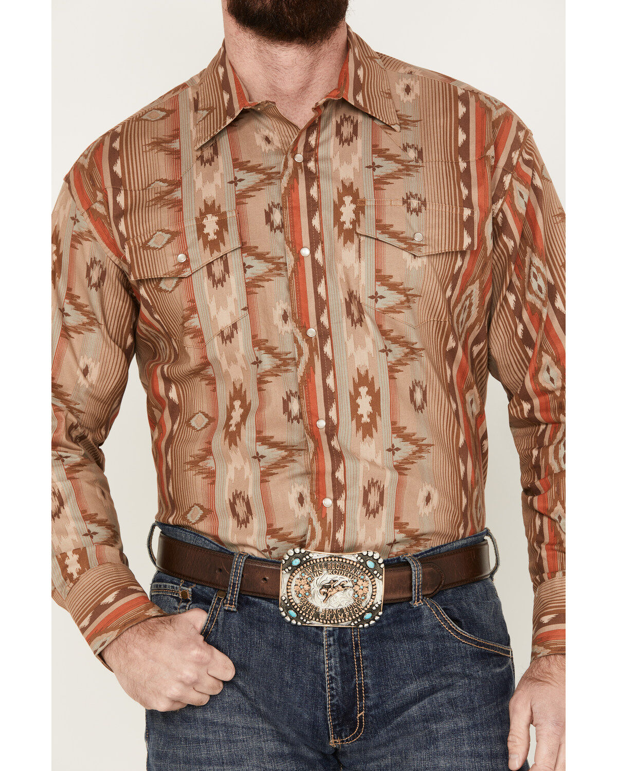 Wrangler Men's Checotah Southwestern Long Sleeve Western Pearl Snap Shirt