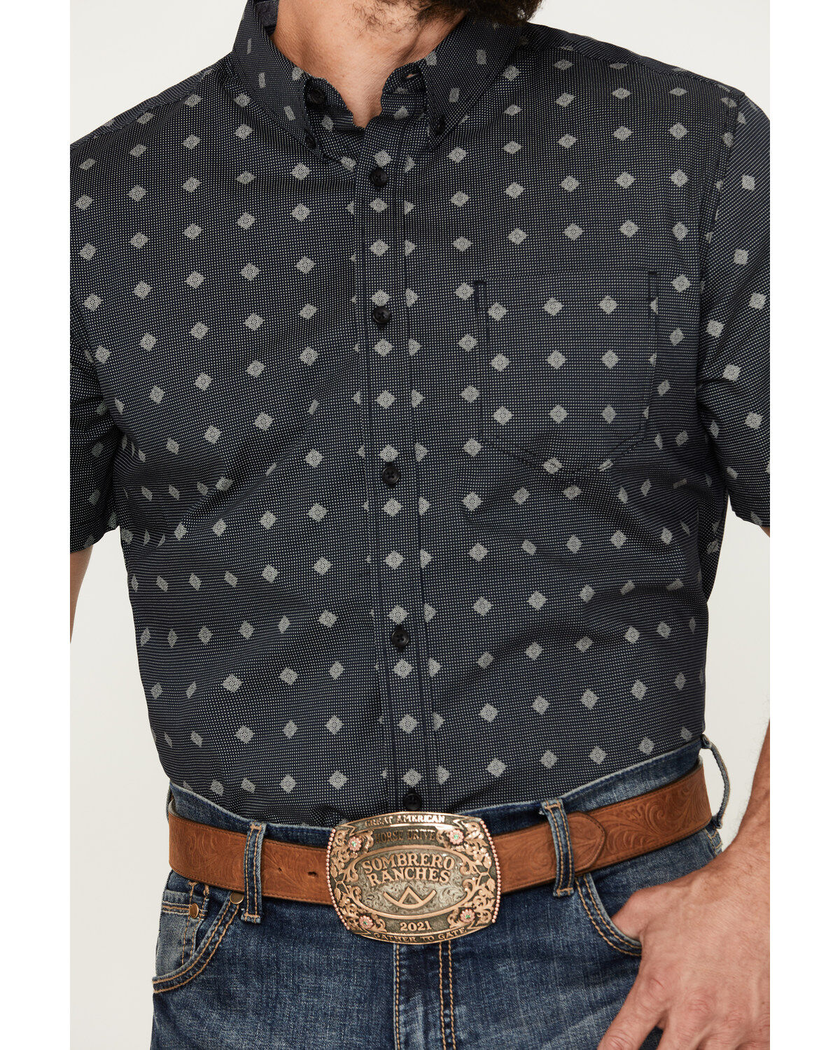 Cody James Men's Galaxy Geo Print Short Sleeve Button-Down Stretch Western Shirt
