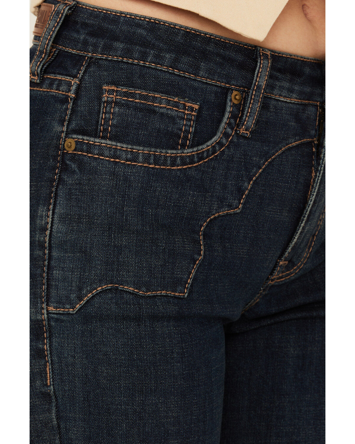 Rock & Roll Denim Women's Dark Wash High Rise Western Yoke Modest Bootcut Stretch Denim Jeans