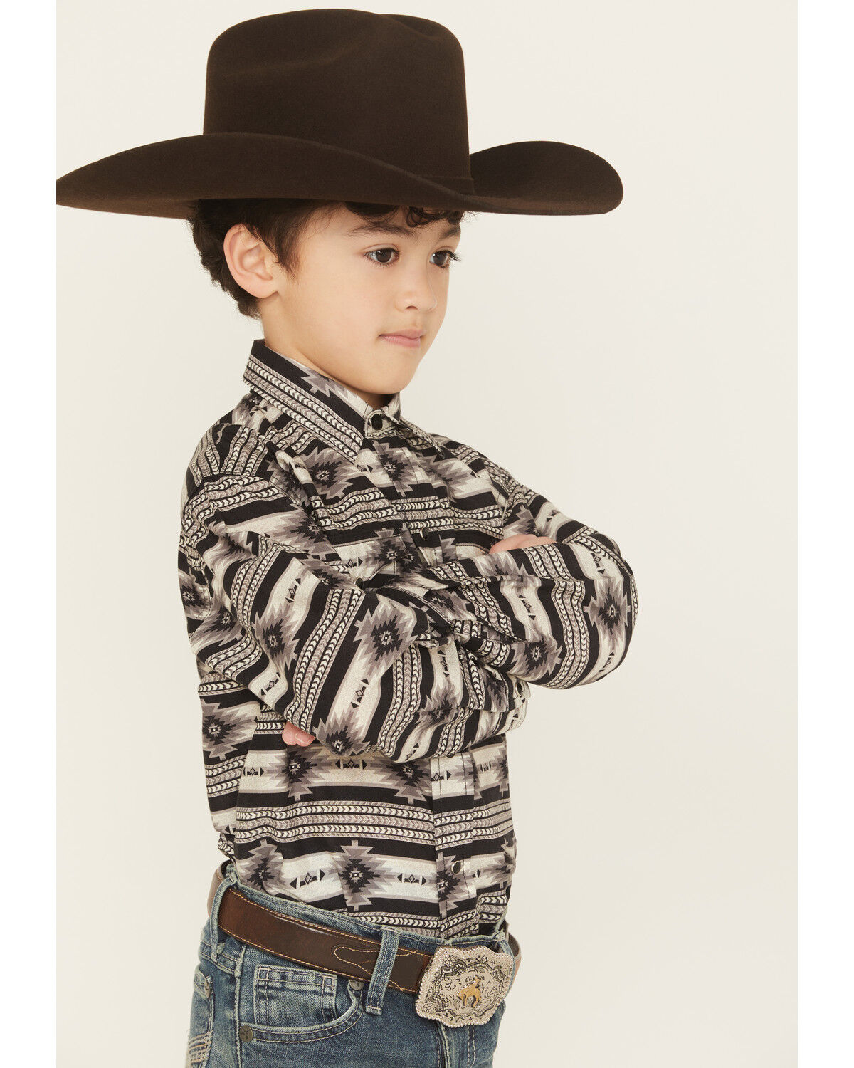 Roper Boys' Southwestern Striped Long Sleeve Snap Western Shirt