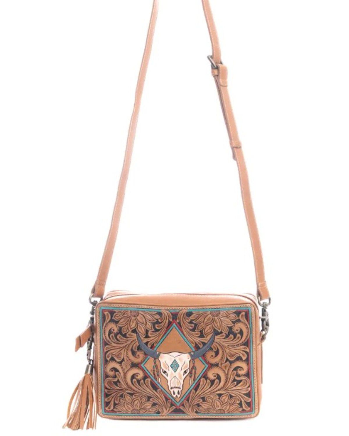 Myra Bag Women's Age Of The Steer Hand Tooled Crossbody Bag