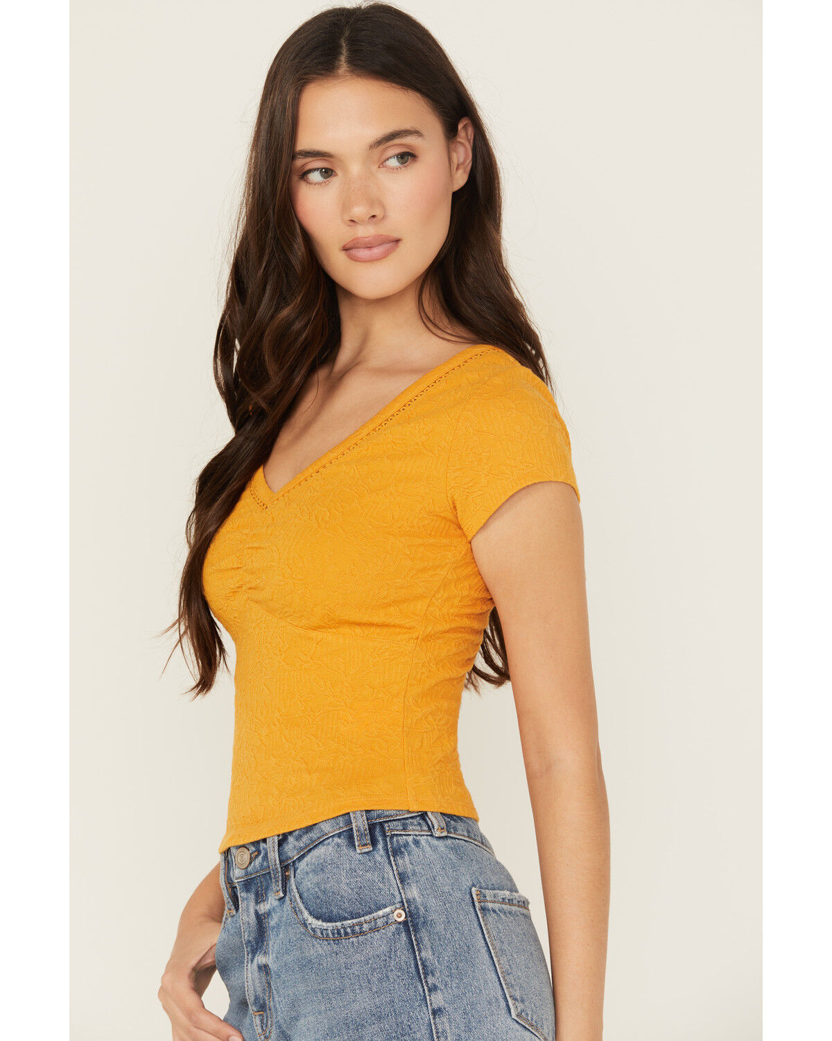 Shyanne Women's V Neck Short Sleeve Stretch Knit Top