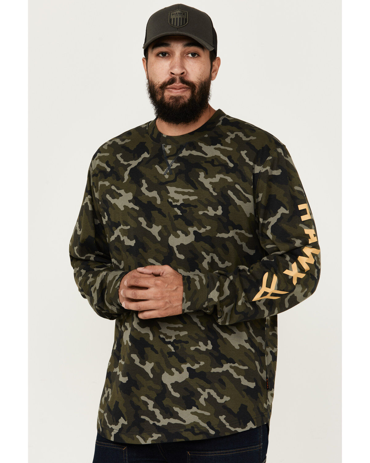 Hawx Men's Camo Print Long Sleeve Logo T-Shirt