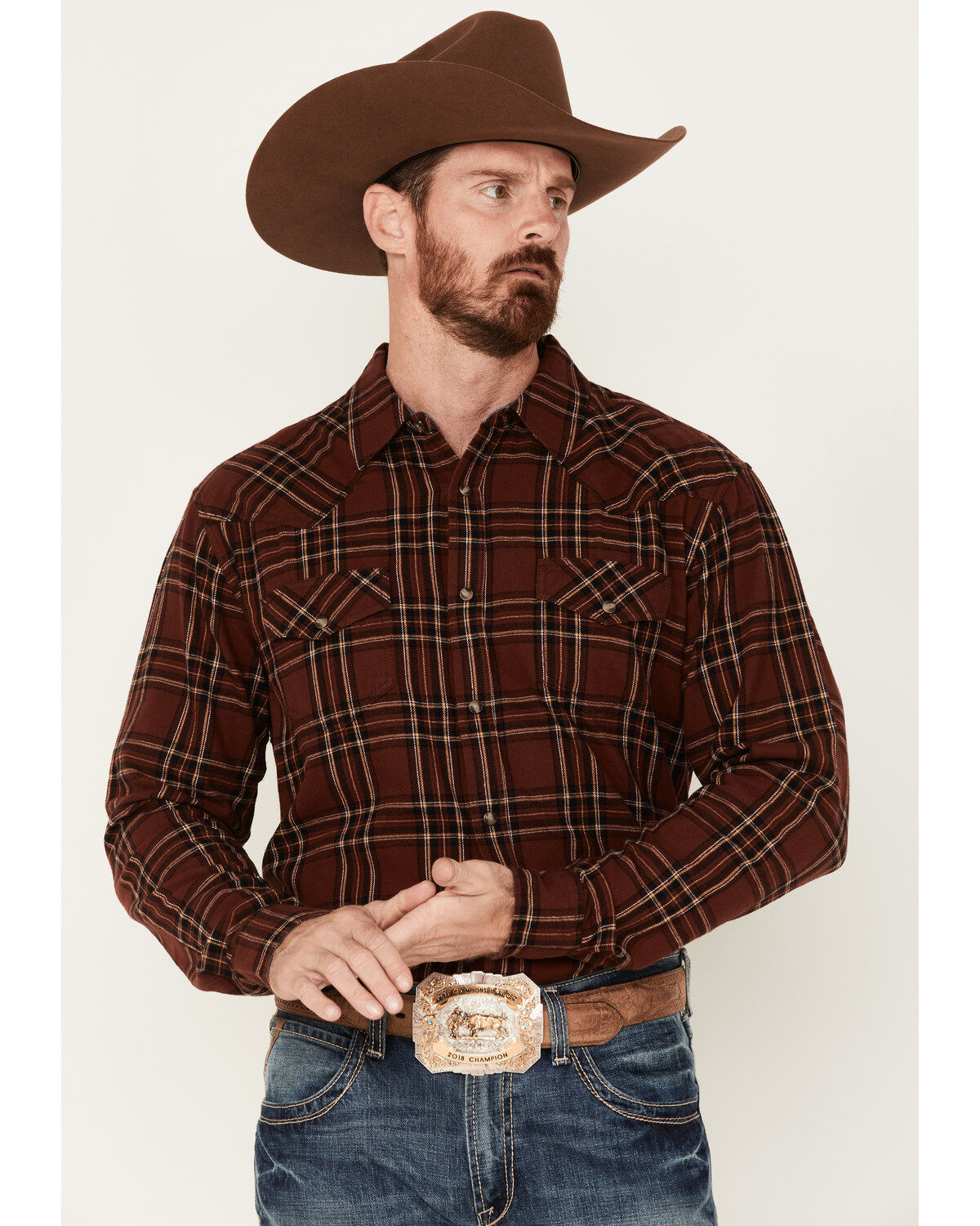 Cody James Men's Rusty Spur Plaid Print Long Sleeve Snap Western Flannel Shirt - Big & Tall
