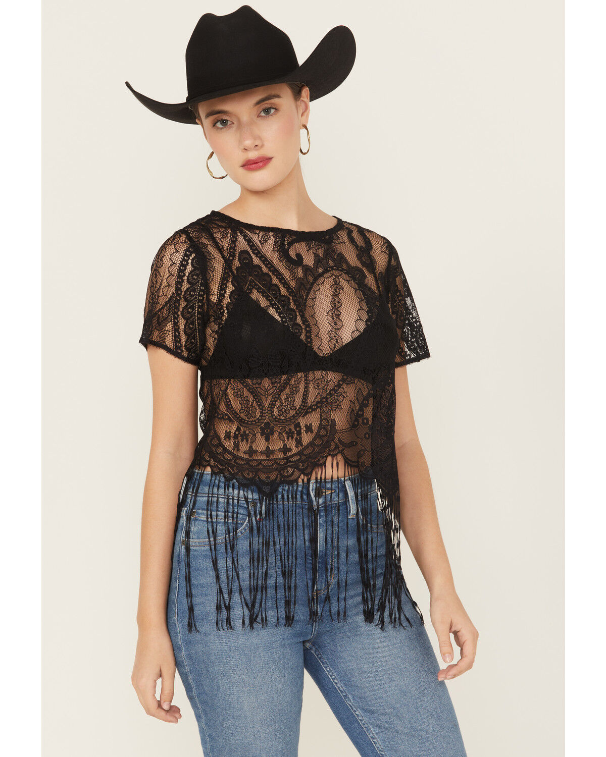 Idyllwind Women's Lace Fringe Short Sleeve Shirt