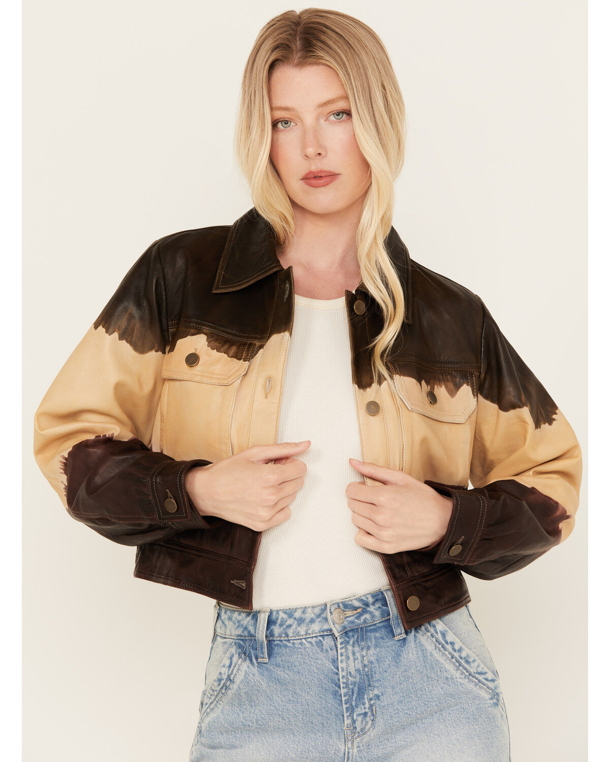 Cleo + Wolf Women's Ombre Cropped Leather Jacket