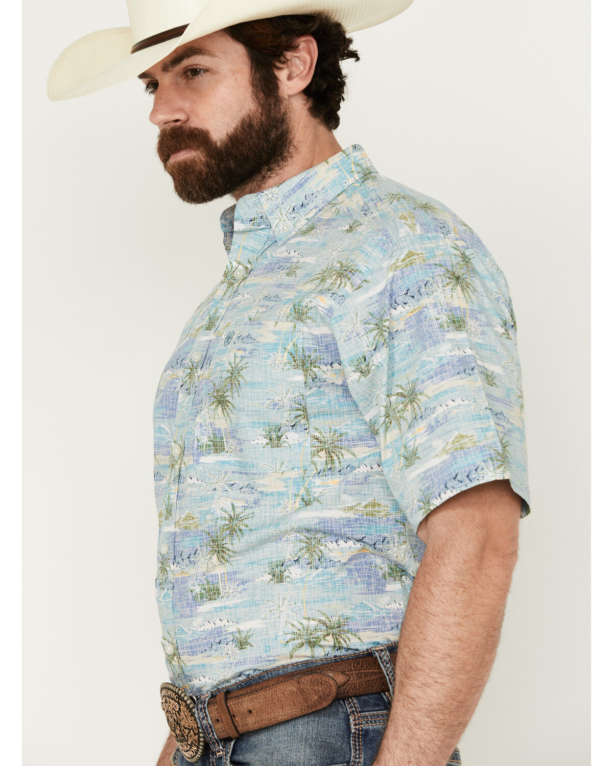 Ariat Men's Edwin Palm Tree Island Print Short Sleeve Button-Down Western Shirt