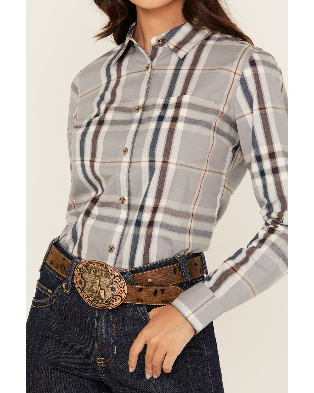 Shyanne Women's Plaid Print Long Sleeve Button-Down Stretch Western Shirt