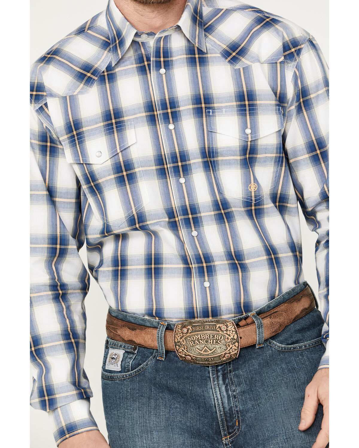 Roper Men's Amarillo Plaid Print Long Sleeve Western Pearl Snap Shirt