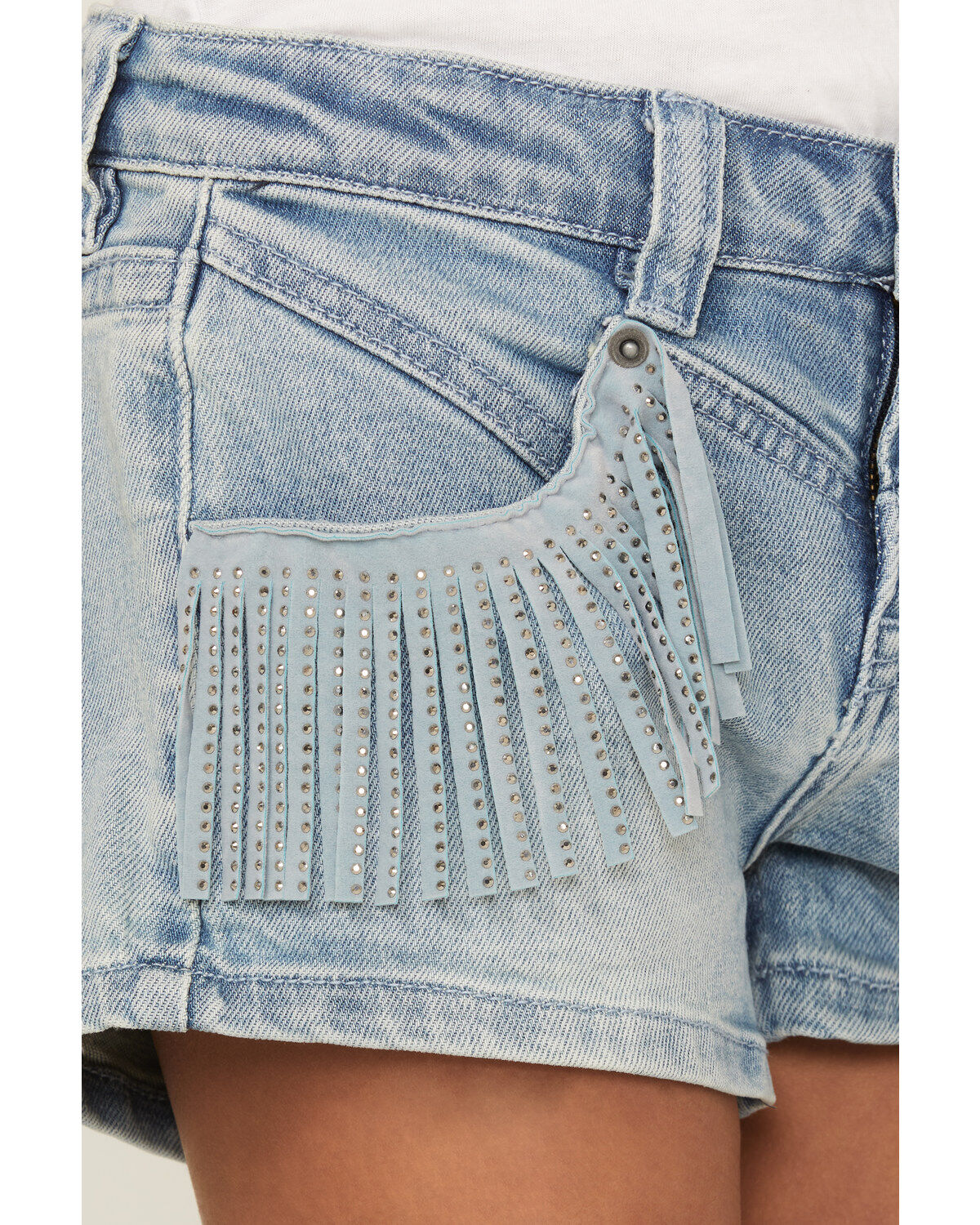 Rock & Roll Denim Girls' Front Yoke Fringe Pocket Shorts
