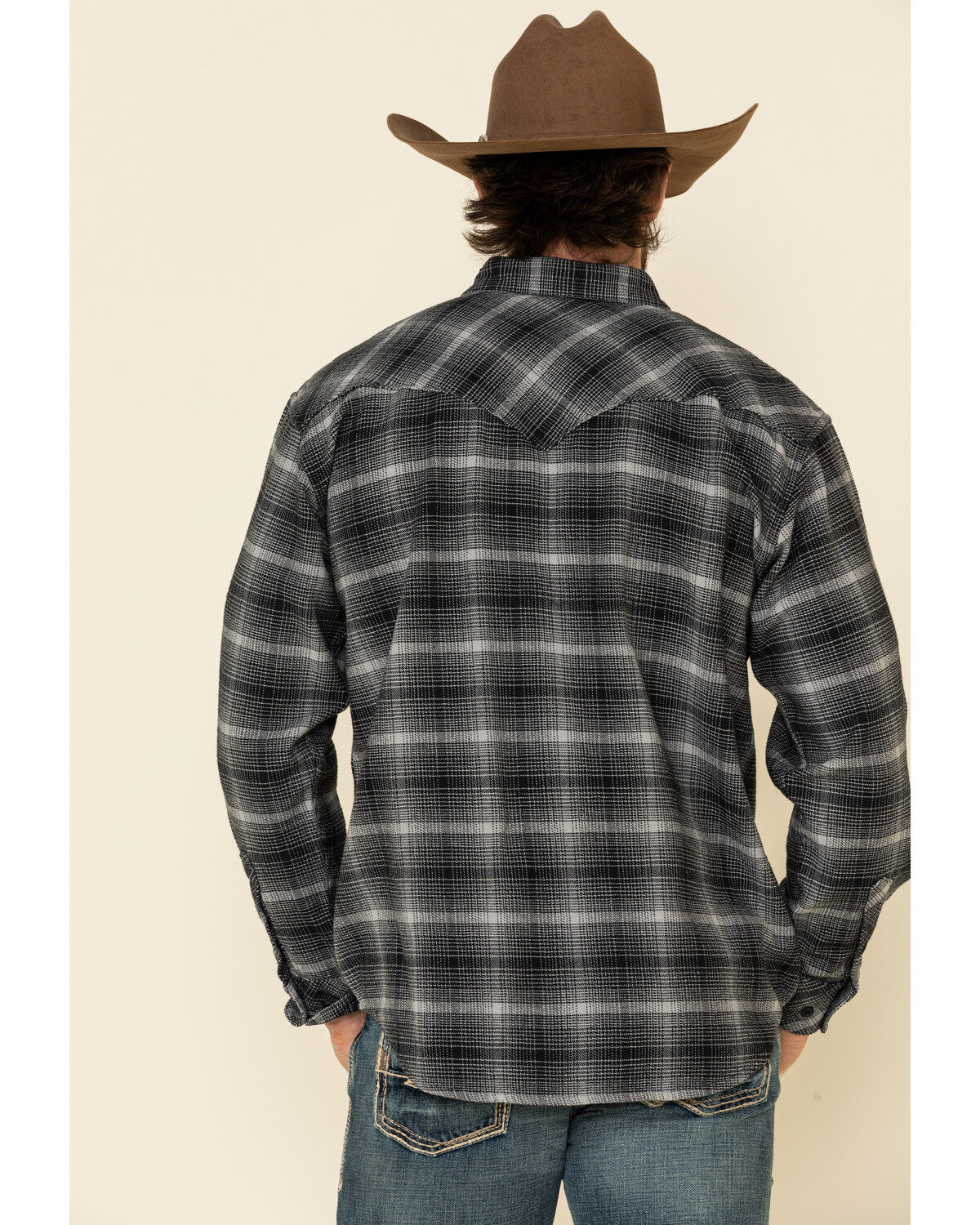 Resistol Men's Gray Simcoe Ombre Plaid Long Sleeve Western Shirt