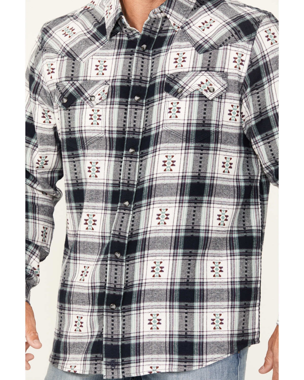 Moonshine Spirit Men's Smoke Signal Southwestern Plaid Print Long Sleeve Snap Western Shirt