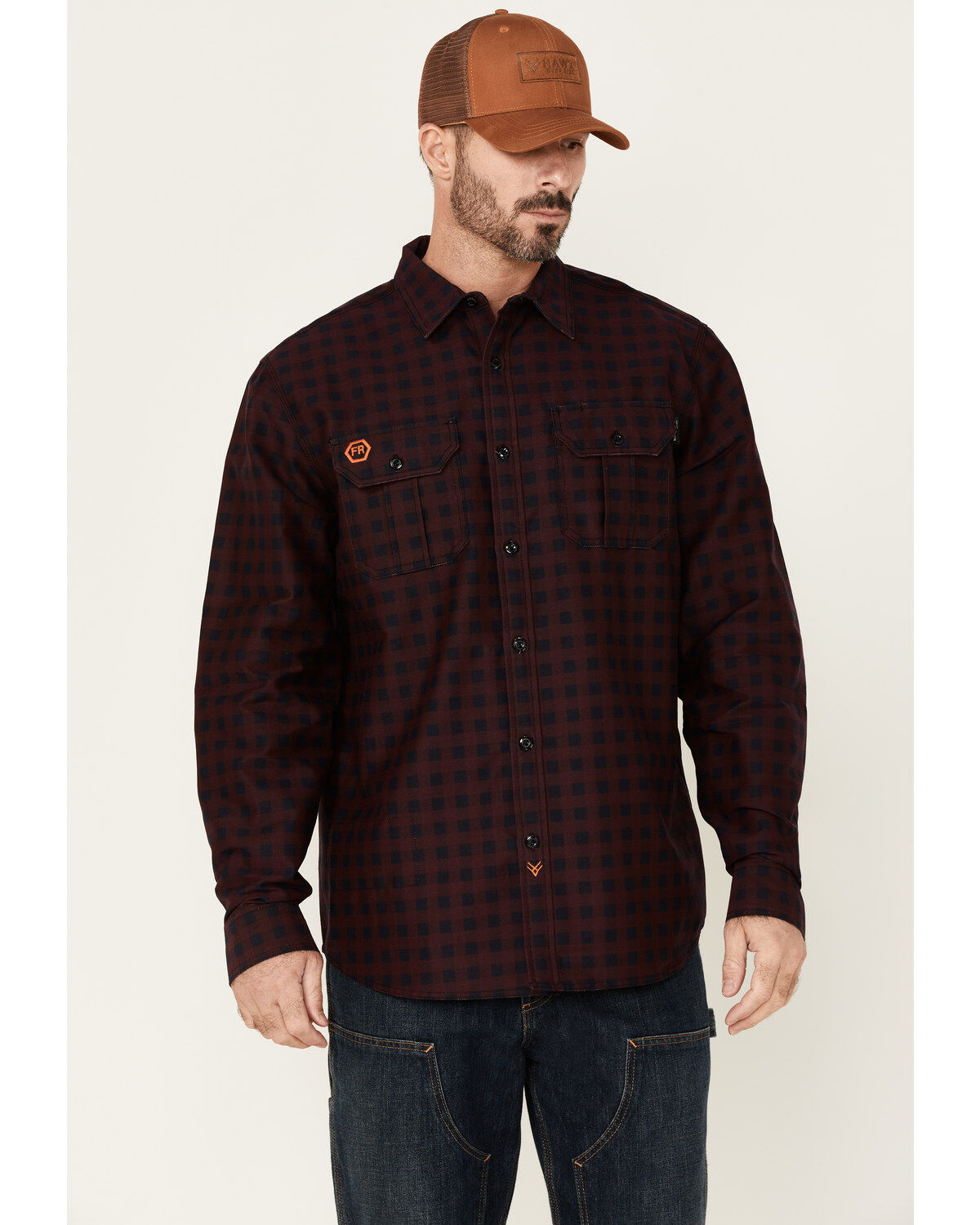 Hawx Men's FR Check Plaid Print Long Sleeve Button-Down Work Shirt